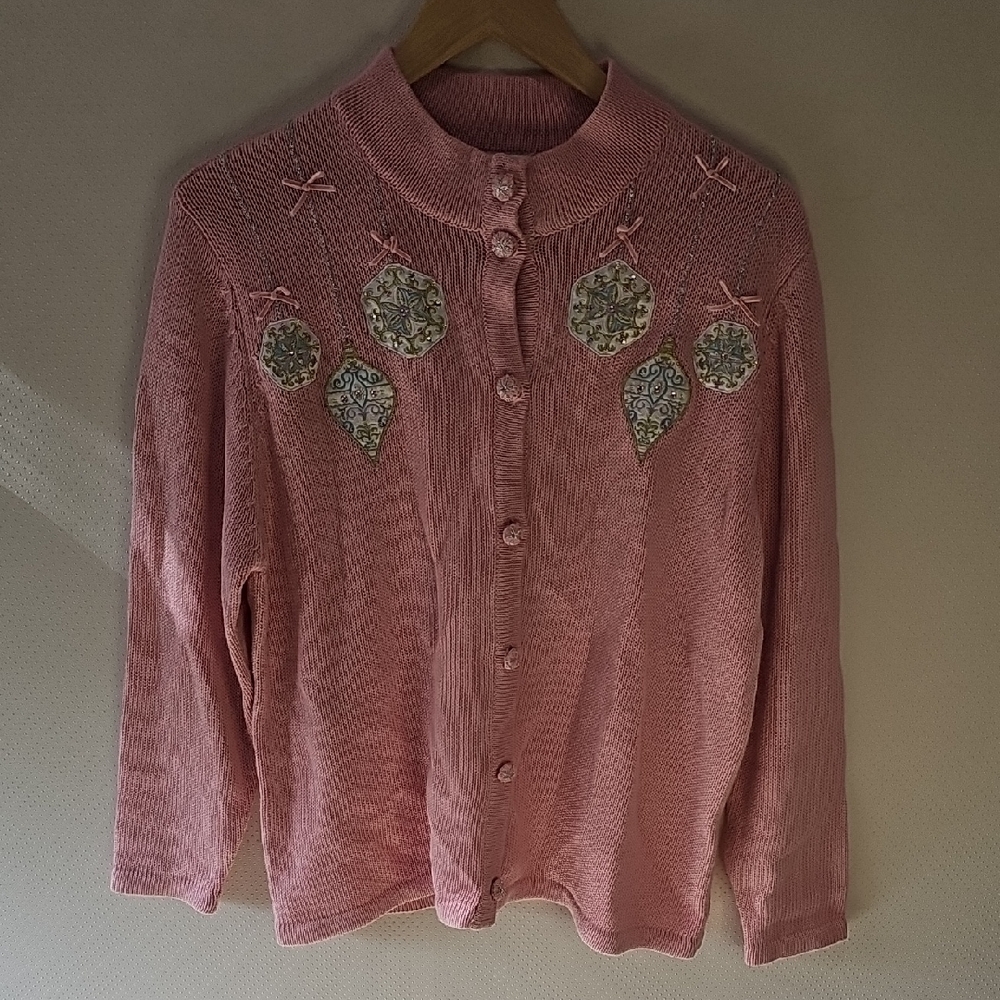 Vintage Beautiful Christmas Pink Embroidered Women's Sweater